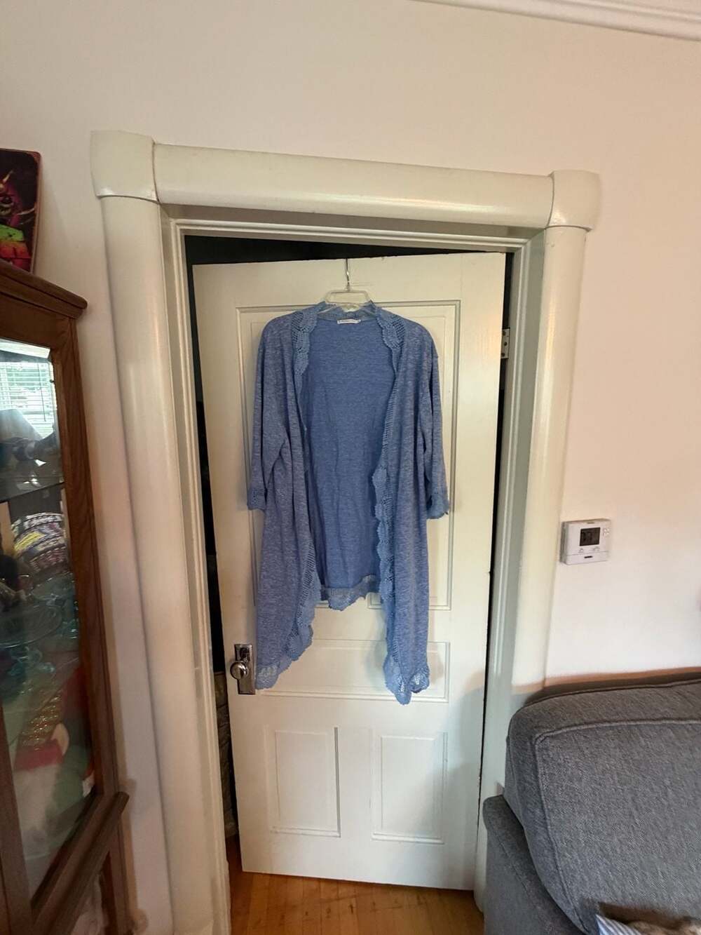 Z Avenue USA Blue Lace Trim Waterfall Open Front Cardigan